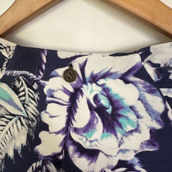 Soft Surroundings Shapely Anywhere Faux Wrap Dress Blue Floral Ruching - Picture 9 of 9